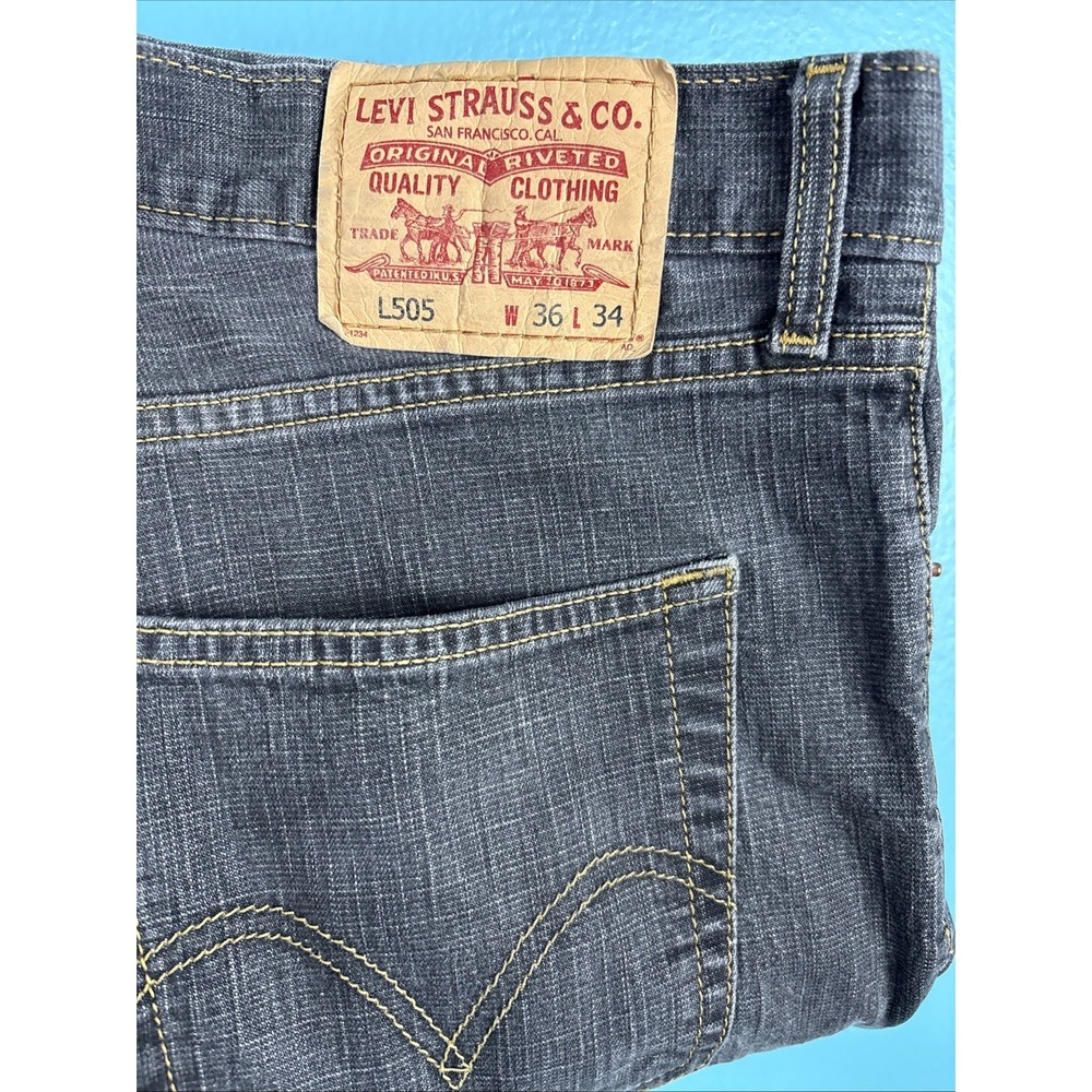 Levi's L 505 Men's Black Denim Jeans Size 36x34 Straight Leg Fit